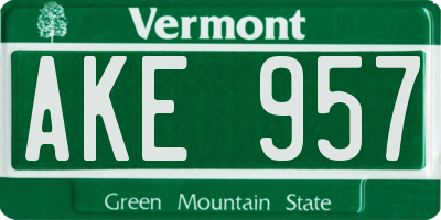 VT license plate AKE957