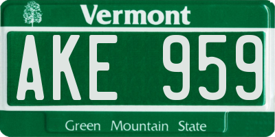 VT license plate AKE959