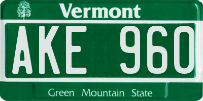 VT license plate AKE960
