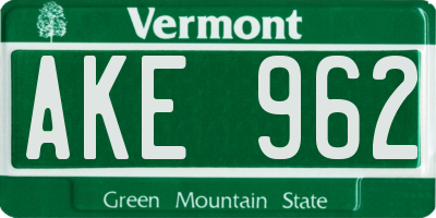 VT license plate AKE962