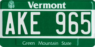 VT license plate AKE965