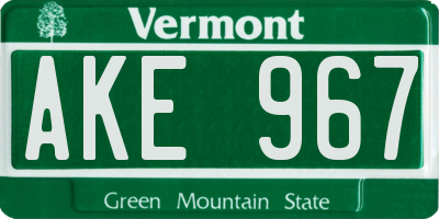 VT license plate AKE967