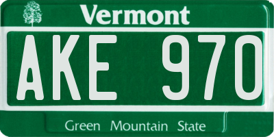 VT license plate AKE970