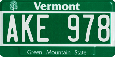 VT license plate AKE978