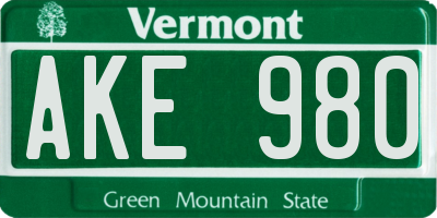 VT license plate AKE980