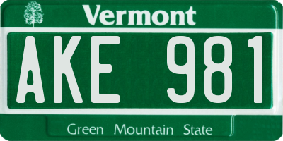 VT license plate AKE981