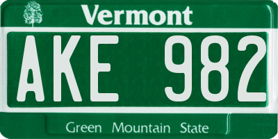 VT license plate AKE982