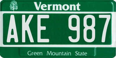 VT license plate AKE987