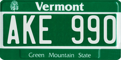 VT license plate AKE990