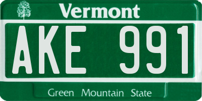 VT license plate AKE991