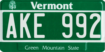 VT license plate AKE992