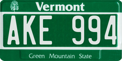 VT license plate AKE994