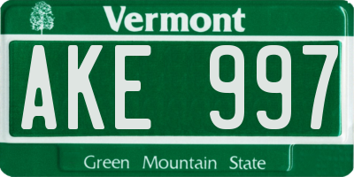 VT license plate AKE997