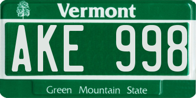 VT license plate AKE998
