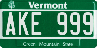 VT license plate AKE999