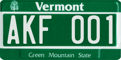 VT license plate AKF001