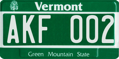 VT license plate AKF002