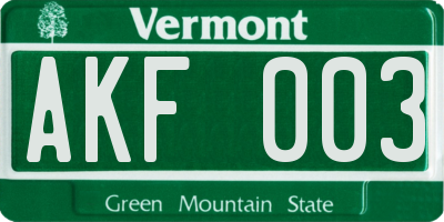 VT license plate AKF003