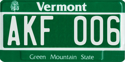 VT license plate AKF006