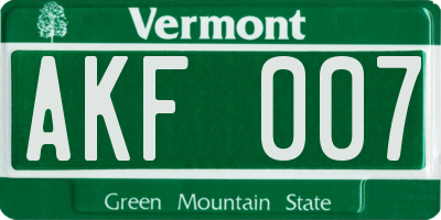VT license plate AKF007