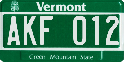 VT license plate AKF012