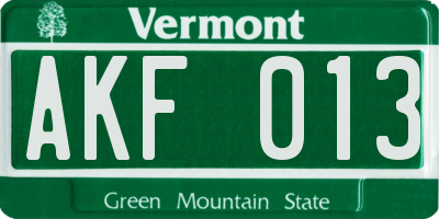 VT license plate AKF013