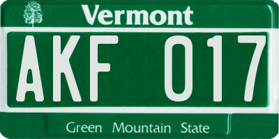 VT license plate AKF017
