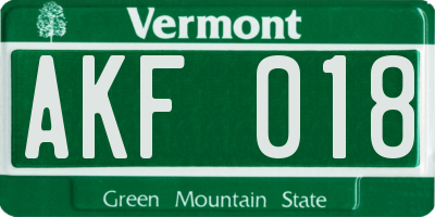 VT license plate AKF018