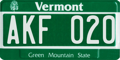 VT license plate AKF020