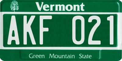 VT license plate AKF021
