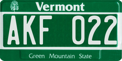 VT license plate AKF022