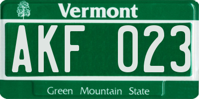 VT license plate AKF023