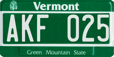 VT license plate AKF025