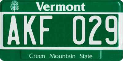 VT license plate AKF029