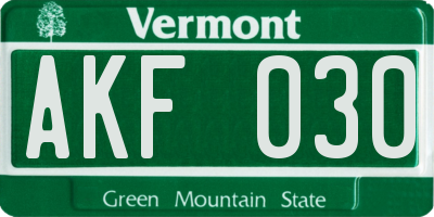 VT license plate AKF030