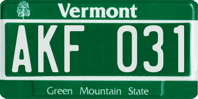 VT license plate AKF031