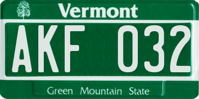 VT license plate AKF032