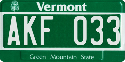 VT license plate AKF033