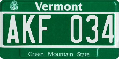 VT license plate AKF034