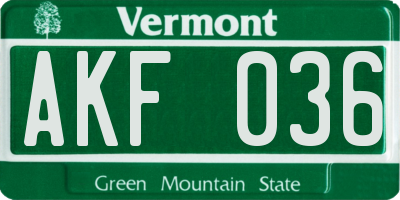 VT license plate AKF036