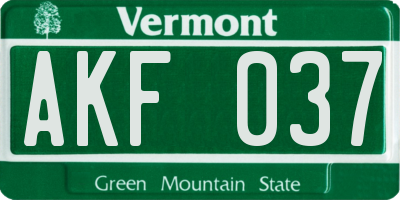 VT license plate AKF037