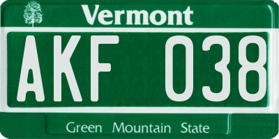 VT license plate AKF038