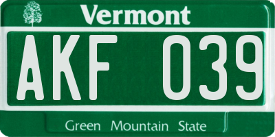 VT license plate AKF039