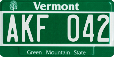 VT license plate AKF042