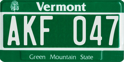 VT license plate AKF047
