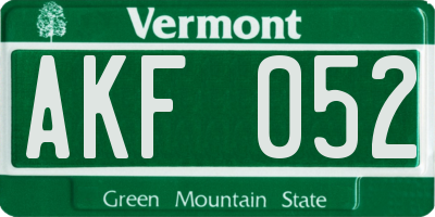 VT license plate AKF052