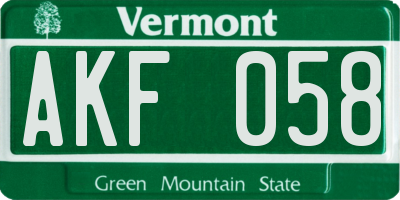 VT license plate AKF058