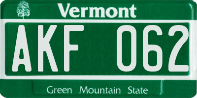 VT license plate AKF062