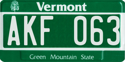 VT license plate AKF063