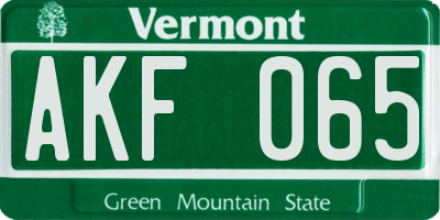 VT license plate AKF065
